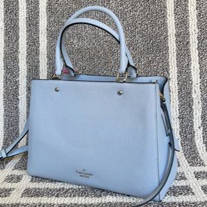 Kate Spade Leila Medium Triple Compartment Satchel Pebbled Leather Ocean Fog
